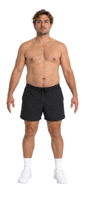 Latest Proof progress scan: front view of the same man in black shorts
